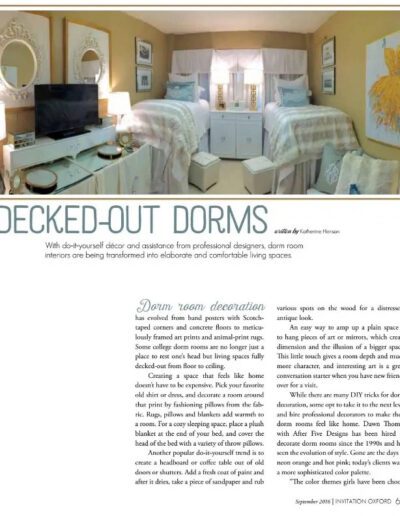 A page from a magazine showing a room with decked out dorms.