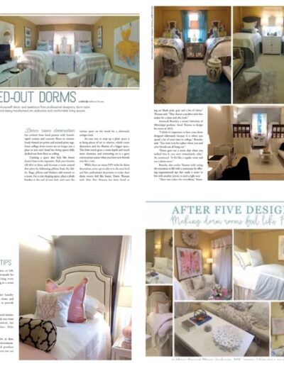 A spread of a magazine with pictures of a bedroom.